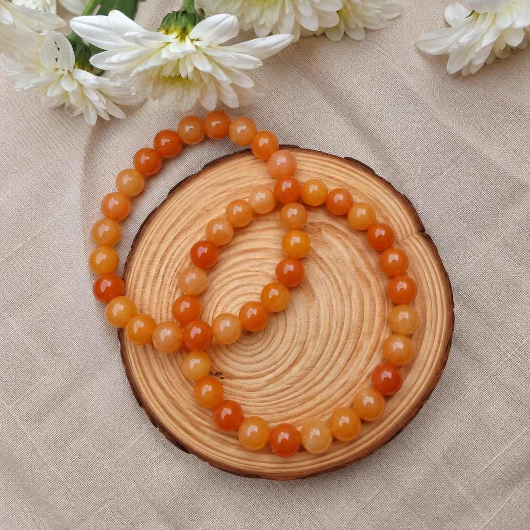 Pulsera de aventurina naranja natural de 6 mm con piedras en tonos naranjas y cálidos, diseño elegante y natural para uso diario