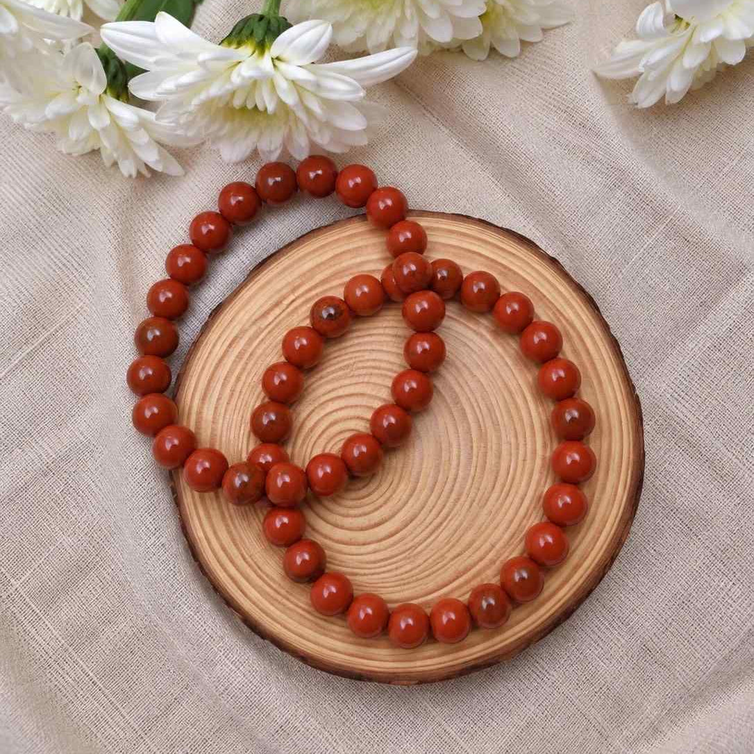 Pulsera de jaspe rojo natural de 6 mm con piedras en tonos rojos y tierra, diseño elegante y natural para uso diario
